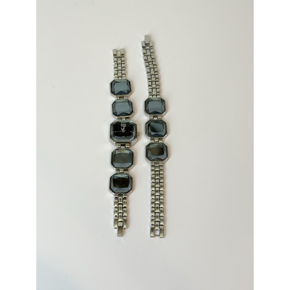 Christian Benet Women's Faceted Black Crystal Watch & Bracelet Untested